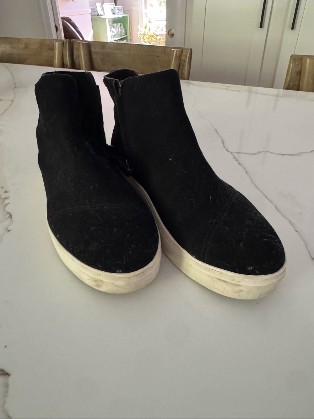 Toms Black Suede Platform Ankle Booties